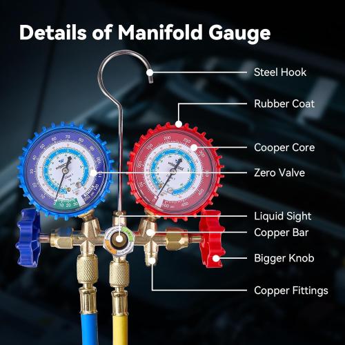 WISSCOOL 3-Valve HVAC Manifold Gauge Set for R134a, R22 and R404A