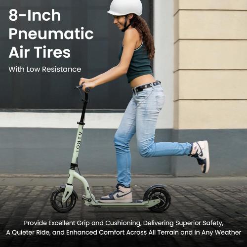 Aero Big Wheels Scooter for Kids 8-12, Teens & Adults | Pneumatic Air Tyre, Hand Controlled Drum Brake & Rubber Deck Mat | Adult Manual Kick Scooter | Foldable & Height Adjustable, 220lbs Max