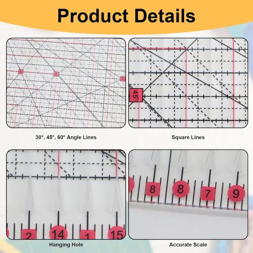 Slotted Quilting Ruler Set – 17“ x 12.8” Acrylic Quilting Rulers with 45mm Rotary Cutter, Non-Slip Mat & Arrow Stickers – Ideal for Precise Fabric Cutting, Sewing, Crafting and Patchwork