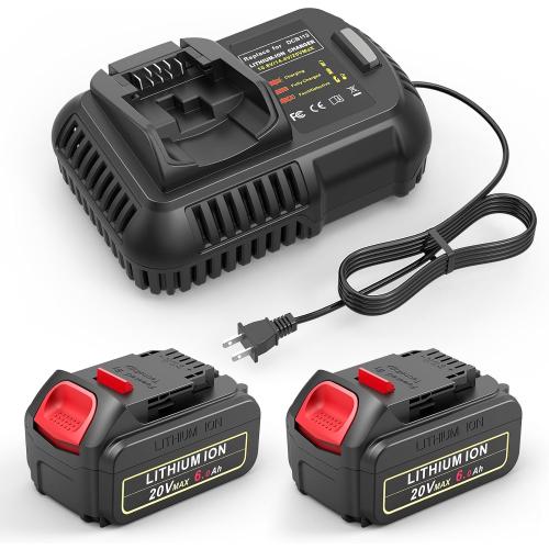 Replacement for DeWalt 20V Max Battery Charger, 2 Pack 6.0Ah Replace Battery & DCB112 Fast Charger Compatible with Dewalt 20V Max Battery DCB206 DCB205 DCB208 & 20 Volt Cordless Power Tool