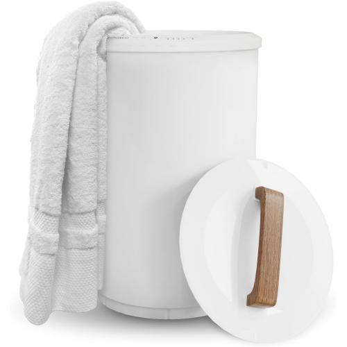 40X70 SAMEAT Heated Towel Warmers for Bathroom - Large Towel Warmer Bucket, Wood Handle, Auto Shut Off, Fits Up to Two 40X70 Oversized Towels, White