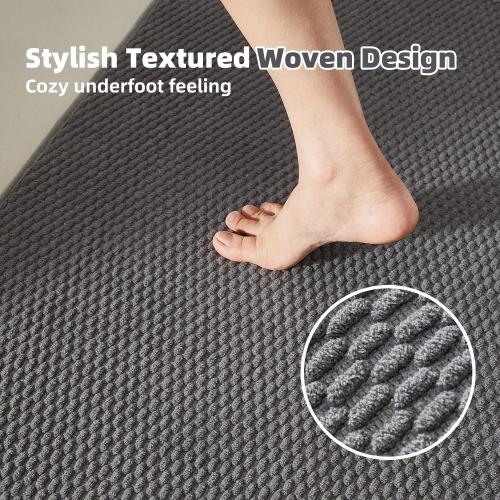 TYUU Bathroom Runner Rugs, Long Bath Mat Runner Washable Thin Quick Dry Low Pile Bathroom Runner Rugs Non Slip, Dark Grey 16x60