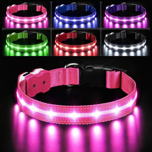 PcEoTllar Light Up Dog Collar, Glow in The Dark for Night Walking, Pink, M