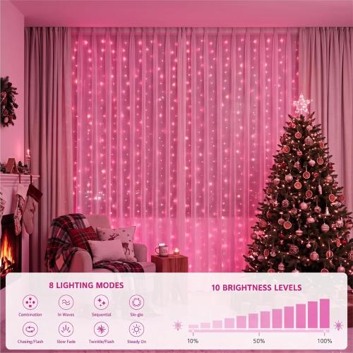 HXWEIYE 300LED Fairy Curtain Lights, 9.8x9.8Ft USB, Remote, 8 Modes & Timer