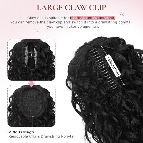 12 Inch Ponytail Extension, Curly Pony Tails Hair Extensions, Claw Clip