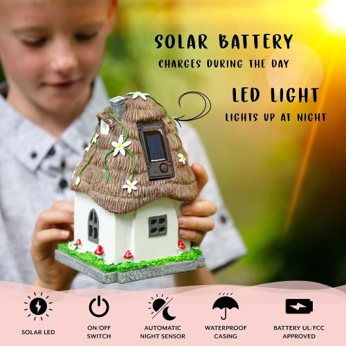 WILD PIXY Fairy Garden Kit - 13 Piece Glow in The Dark Accessories with 7.1 Outdoor Fairy House with Opening Door and Solar LED Light, Garden Door for Trees, Stones, Indoor/Outdoor Decor