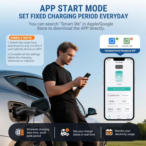 Level 2 EV Charger 32Amp with WiFi APP/Plug-Play, 240V NEMA 14-50P Plug, 25FT Cable with ETL Certified, Portable Electric Vehicle Charging Stations EVSE J1772 Connector (32)