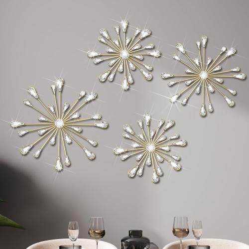 Hicarer 4 Pcs Starburst Wall Decor, Bling Metal Wall Art, Gold