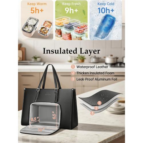 MATEIN 15.6 Inch Laptop Tote Bag with Insulated Lunch Compartment for Women