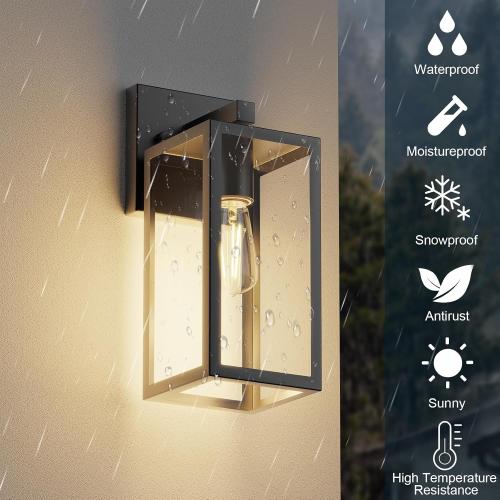 Kalium Porch Lights Outdoor Wall Light Fixture 2pcs, Matte Black, Wall Sconce 12.4 in, Toughened Frame, Clear Glass Shade, Waterproof Lanterns, for Patio, Exterior, Front, Door, Entryway