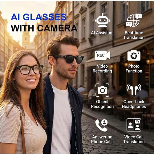 AI Smart Glasses with Camera, 4K HD Video Recording Sunglasses