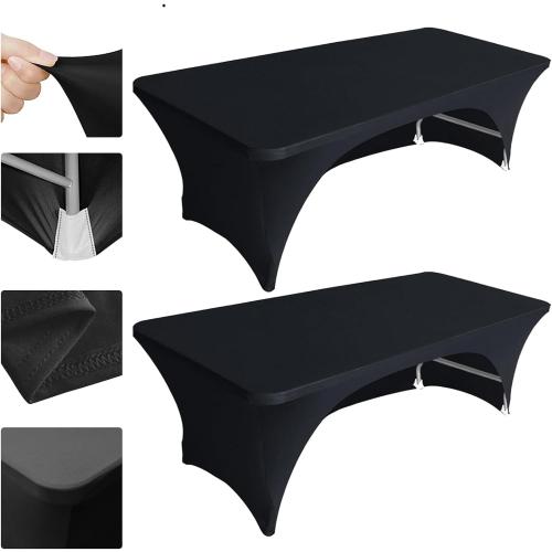 Eurmax USA 2-Pack Spandex Table Cover 5 ft. Fitted 30  Colors Polyester Tablecloth Stretch Spandex Table Cover-Table Toppers,5 FT Table Cover Open Back（Black）
