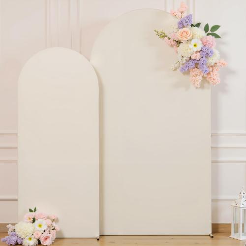 Beige Arch Backdrop Cover for Wedding, 7.2FT 6FT Set of 2 Stretchy Spandex Fitted Arch Stand Cover for Baby Shower, Birthday Party Decor, Chiara Backdrop Cover with Double-Sided Design