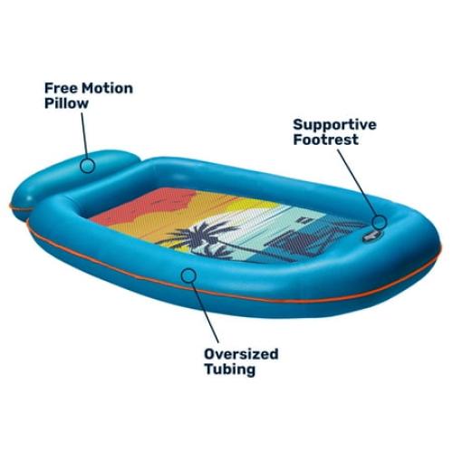 Aqua Comfort Inflatable Pool Float Lounge with Headrest & Footrest for Adults, Blue/Orange Surfer Sunset