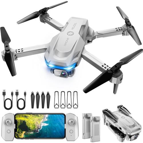 Drone with 1080P Camera - Foldable Remote Control Quadcopter with Voice Gesture Control, 3D Flip, One Key Start, Emergency Stop, 2 Batteries, Easier to use, Toy for Adults Beginners, Grey