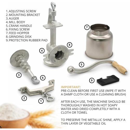 Handheld Iron Grain Mill - Manual Mill Food Grinder Hand Crack Corn Grinder Crank Grains Oats Corn Wheat Coffee Nuts Malt Mill Hand Operated Corn Grinder with High Hopper