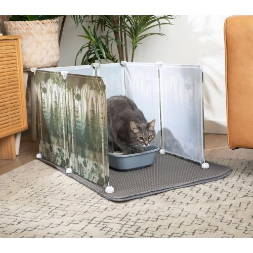 Size XL Willow & Duke Extra Large Cat Litter Box Enclosure Shield with Forest Design & Litter Mat - High-Sided Litter Box Splash Guard, Pee Shield, Easy to Clean Scatter Guard for Mess-Free Home