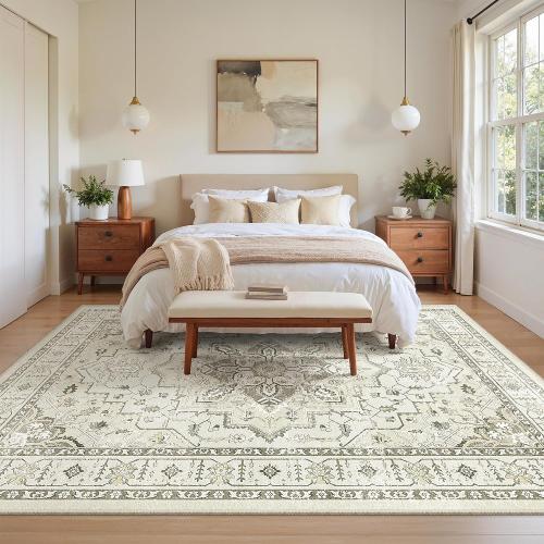 5x7 Area Rugs for Living Room,Large Washable Rug,Beige