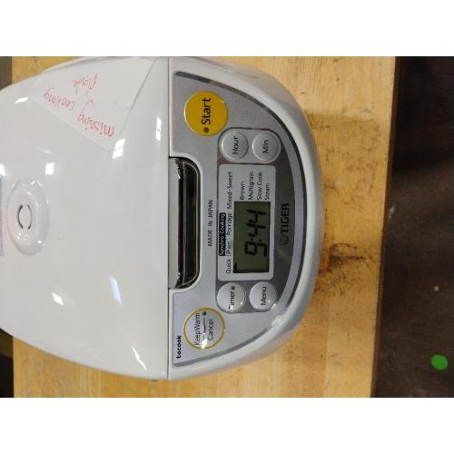 TIGER JBV-S10U 5.5-Cup (Uncooked) Micom Rice Cooker and Warmer with Tacook Food Steamer Cooking Tray Technology, White‼️light dirt and missing cooking plate‼️