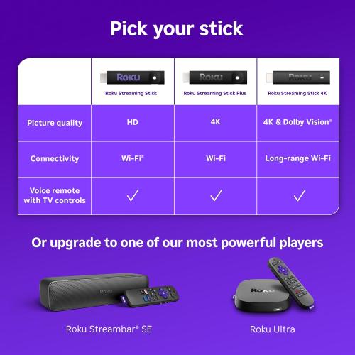 Roku Streaming Stick 4K with Voice Remote - HDR10  & Dolby Vision