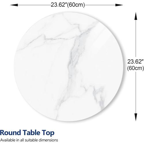 ZL ZELing Round Sintered Stone Table Top 23.6,Replacement Table Top for Indoor & Outdoor - Heat/Scratch Resistant Waterproof Ceramic DIY Desktop,Patio/Balcony/Bistro/Café & Dining Room (White)