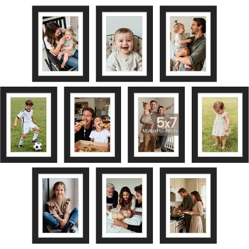 upsimples 5x7 Picture Frame, Photo Collage Wall Decor Set of 10, Black