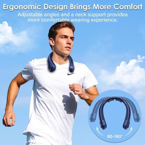 Portable Neck Fan with Neck Support, 5 Speeds, Lightweight, Rechargeable Personal Hands Free Wearable Neck Fans that Blow Cold Air for Hot Flashes, Disneyland, Travel Essentials, Gifts for Men Women