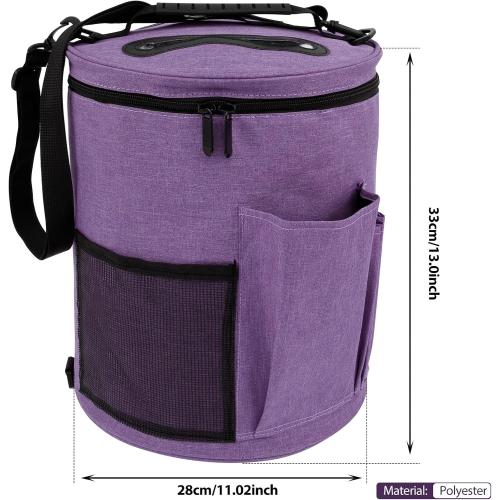 Knitting Bag Yarn Storage, Practical Crochet Bag Organizer with Lid, Portable Yarn Organizer Tote with Handle, Stylish Crochet Bags with Shoulder Strap for Knitting Supplies Crafting (purple)