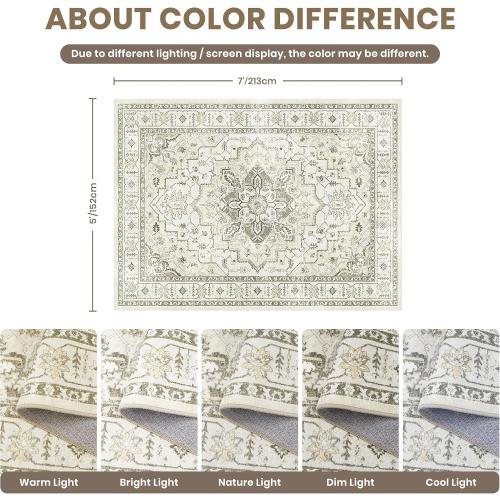 5x7 Area Rugs for Living Room,Large Washable Rug,Beige
