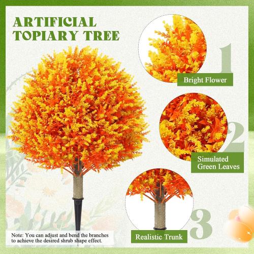 Lunmon Fall Artificial Topiary Trees Outdoor,24 Inch, 2 Pack, Orange