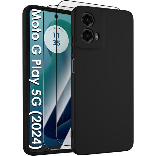 for Motorola Moto G 5G 2024 Case,Liquid Silicone Upgrade[Soft Anti-Scratch Microfiber Lining][2 HD Screen Protector][Full Camera Protection] Shockproof Case Moto G 2024 Phone Case 6.6 inch -Black