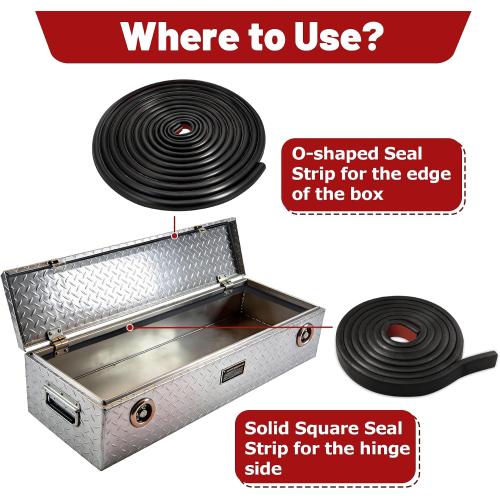 2 Pack Toolbox Weather Seal Gasket  D-shaped Seal Strip Solid Square SealStrip Self Adhesive EPDM Rubber for Most Truck Pickup Trailer Toolboxes