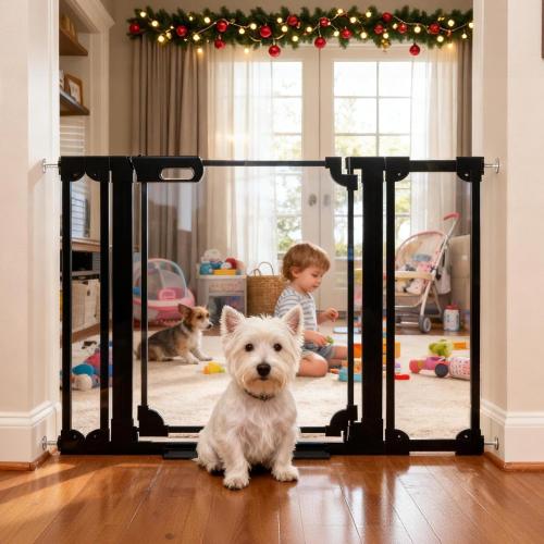 30.7 Tall Clear Acrylic Baby Gate 29.5-47.2 Wide Pressure Mounted Clear Dog Gate Indoor - No Drill Auto Close, Walk Through Baby Gates for Stair & Doorways & Hallway