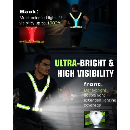 Zacro LED Reflective Vest with Chest Light 500LM, 5 RGB Colors High Visibility Rechargeable Light Up Running Vest IPX4 Night Safety Running Gear for Dog Walking, Cycling, Adjustable for Men Women Kids