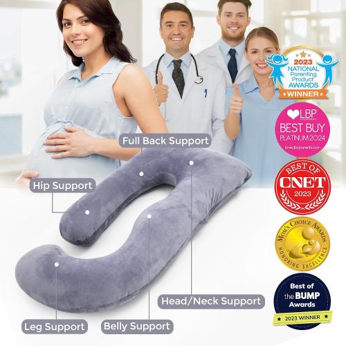 Momcozy Pregnancy Pillows for Sleeping, U Shaped Full Body Maternity Pillow with Removable Cover - Support for Back, Legs, Belly, HIPS for Pregnant Women, 57 Inch Pregnancy Pillow for Women, Grey
