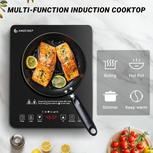 AMZCHEF Portable Induction Cooktop, 20 Temperature & Power Levels, 1800W