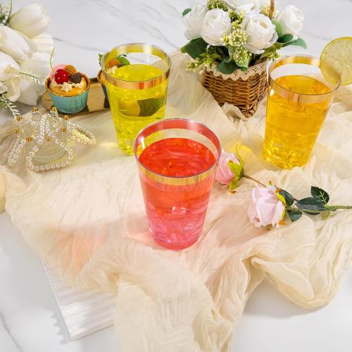 1  Pack‼️ with 20 cup of  20 oz Gold Plastic Cups, Elegant Gold Rimmed Plastic Cups, Disposable Cocktail Glasses Wine Glasses, 20 oz Premium Tumblers Perfect for Birthday, Party & Wedding