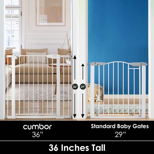 Cumbor 36 in Extra Tall Baby Gate for Doorways, 30-40.6 in Dog Gate White | Mom's Choice Awards Winner, Double Lock, 2-Way Swing, Auto Close Child Gate for Toddler & Pets, Pressure or Hardware Mounted
