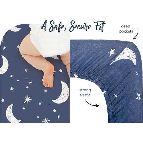 100% Organic Cotton Fitted Sheets Perfectly Compatible with Graco Pack n Play, Babyletto, Pamo Babe, Hiccapop, Dream on Me, Evenflo, Baby Trend Portable/Mini Crib/Playards. 2 Pk, Blue/Boy.
