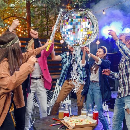 WERNNSAI Pull String Disco Ball Piñata, Disco Party Decorations