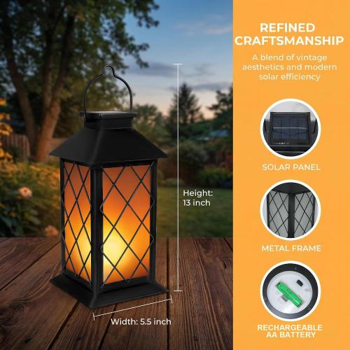 Solar Lanterns Outdoor Waterproof, 2 Pack 13 Metal & Glass Hanging Solar Lantern Lights, Cross Pattern IP46 Decorative Outdoor Solar Lanterns for Patio Table Yard Porch Garden Decor
