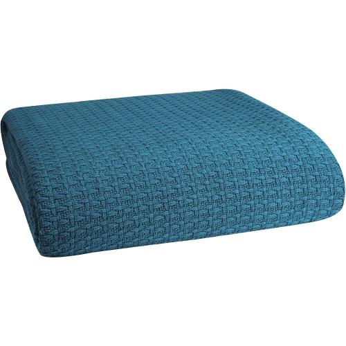 Elvana Home 100% Cotton Bed Blanket, Breathable Bed Blanket King Size, Cotton Thermal Blankets King, Perfect for Layering Any Bed for All Season, Teal Green
