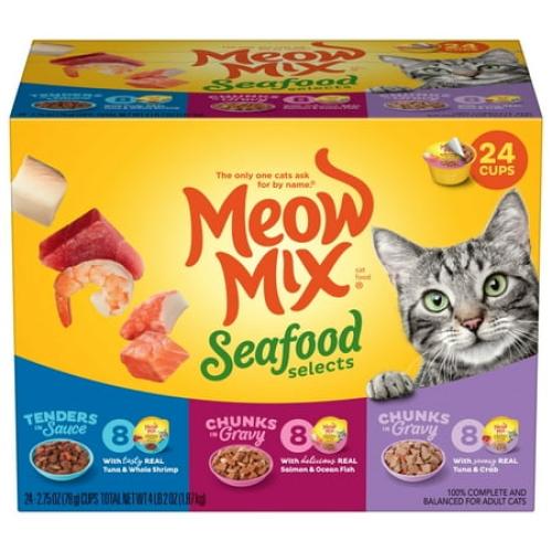 Meow Mix Seafood Selections Variety Pack, Wet Cat Food, 2.75 oz Cup (24 Pack)