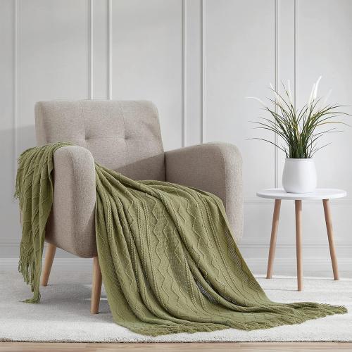BOURINA Olive Throw Blanket 50x60 Inch Boho Knitted Soft Throw Sofa Blanket