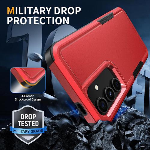 Vinve for Samsung Galaxy S25 Case with HD Screen Protector, Military-Grade Shockproof & Dual-Layer Protection, Anti-Slip Grip Design Phone Case, Red