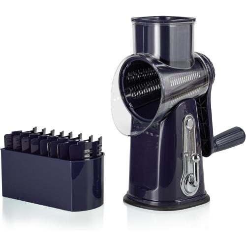 5-in-1 Rotary Cheese Grater with Handle – Stainless Steel Blades, Vegetable Slicer & Shredder, Nut Grinder, Carrot & Cabbage Grater, Easy-to-Clean Kitchen Tool (Purple)