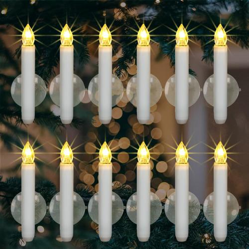 Homemory 12PCS Christmas LED Window Candles with 6h Timer, 2X Brighter Flameless Taper Candle with Suction Cups Battery Operated for Window, Flickering Candlesticks for Christmas Home Wedding Decor