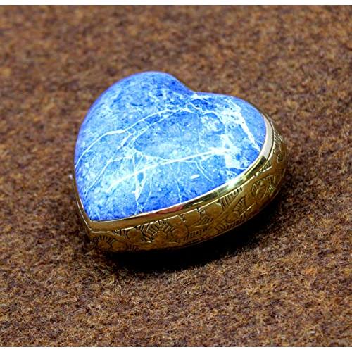eSplanade Brass Mini Cremation Urn Heart-Shaped Keepsake Memorial Jar Pot Container | Small Urn for Funeral Ashes Burial | Stone Textured Keepsake with Stand | Blue - 2.75 Inches