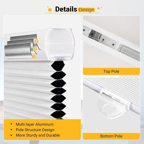 Cellular Shades Cordless Blackout Honeycomb Blinds Fabric Window Shades White(Blackout), 42 W x 72 H