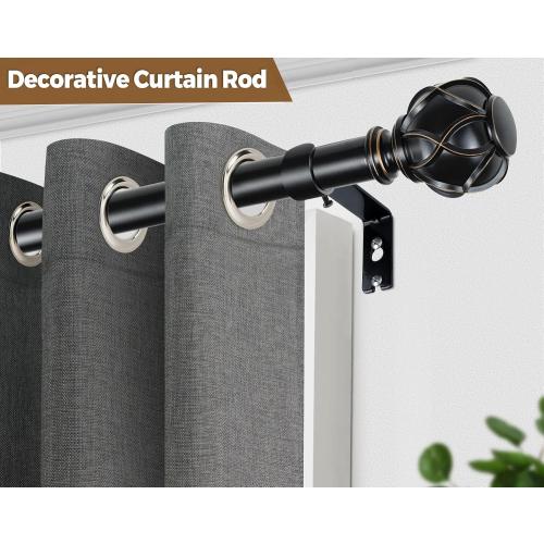 KAMANINA Black Curtain Rod 32 to 58 Inch, Adjustable Heavy Duty Rods | 7/8 Inch Drapery Rods for Windows 28 to 48 Inch, Decorative Netted Texture End, Easy Wall Mount for Living Room, Sliding Door